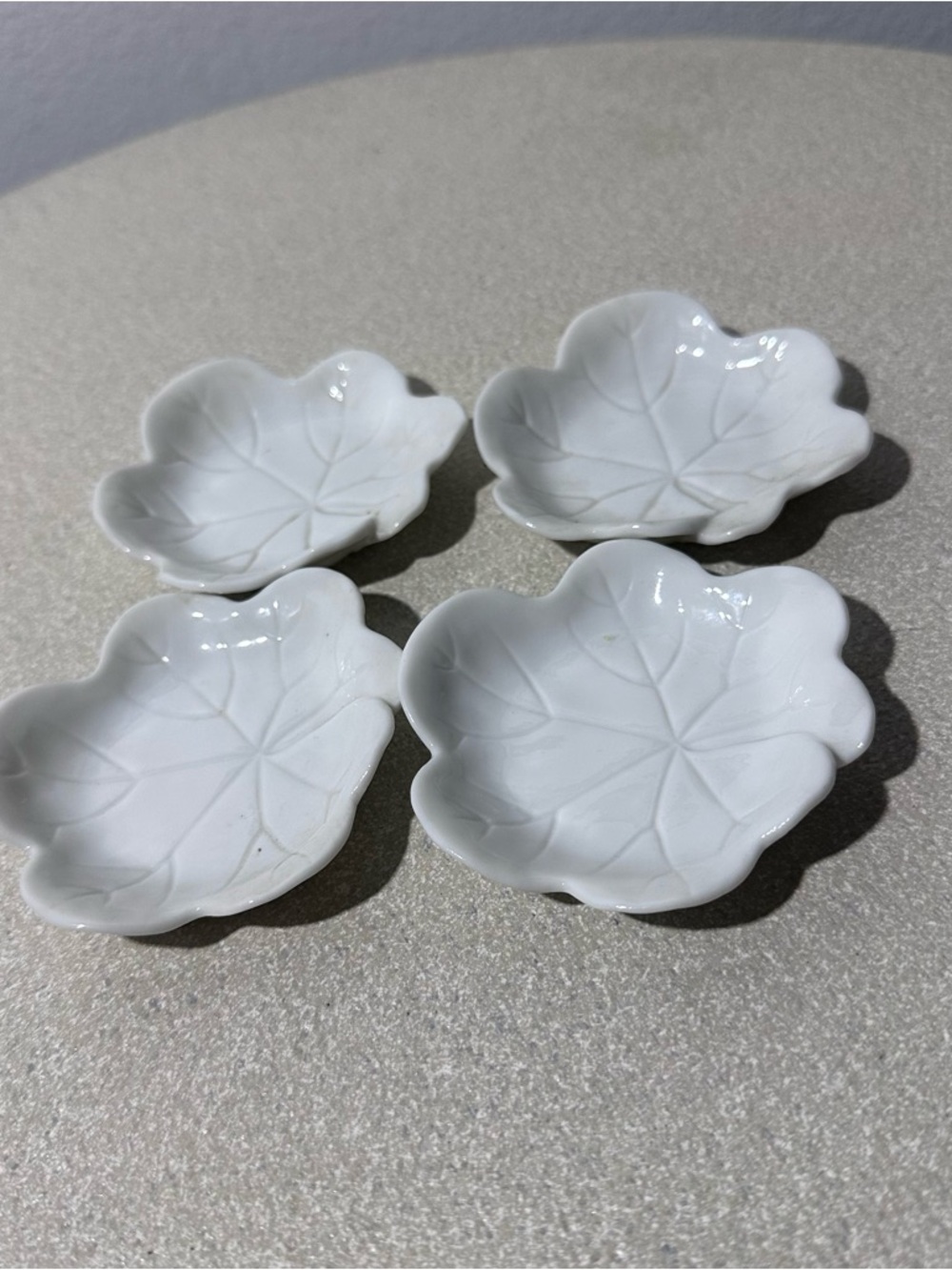 Vintage 1980 Fitz & Floyd White Porcelain Leaf Trinket Dishes - Set of 4